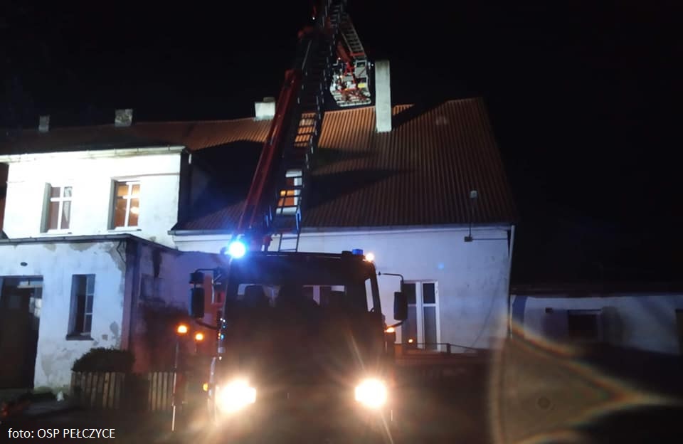 Pożar komina w Będargowcu i powalony słup w Pełczycach 