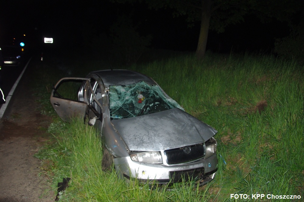 Wypadek pomiędzy Zamęcinem a Lubianą. 18-latek po alkoholu wylądował w rowie...