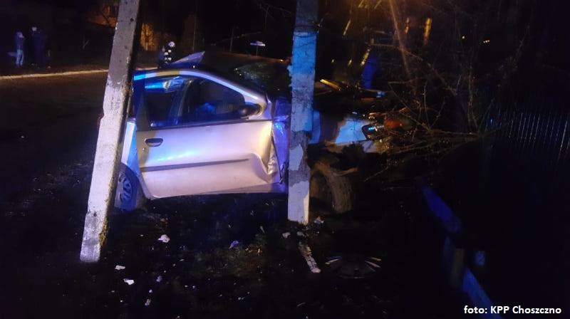 Groźny wypadek w Suliszewie. Chciał uniknąć przejechania kota - uderzył w słup [FOTO]
