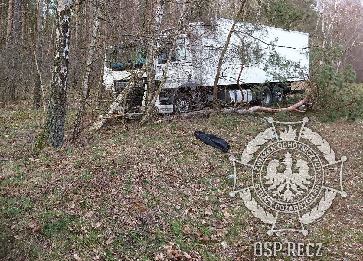 Kierowca zasłabł za kierownicą. Wypadek ciężarówki w okolicach Żółwina [FOTO]